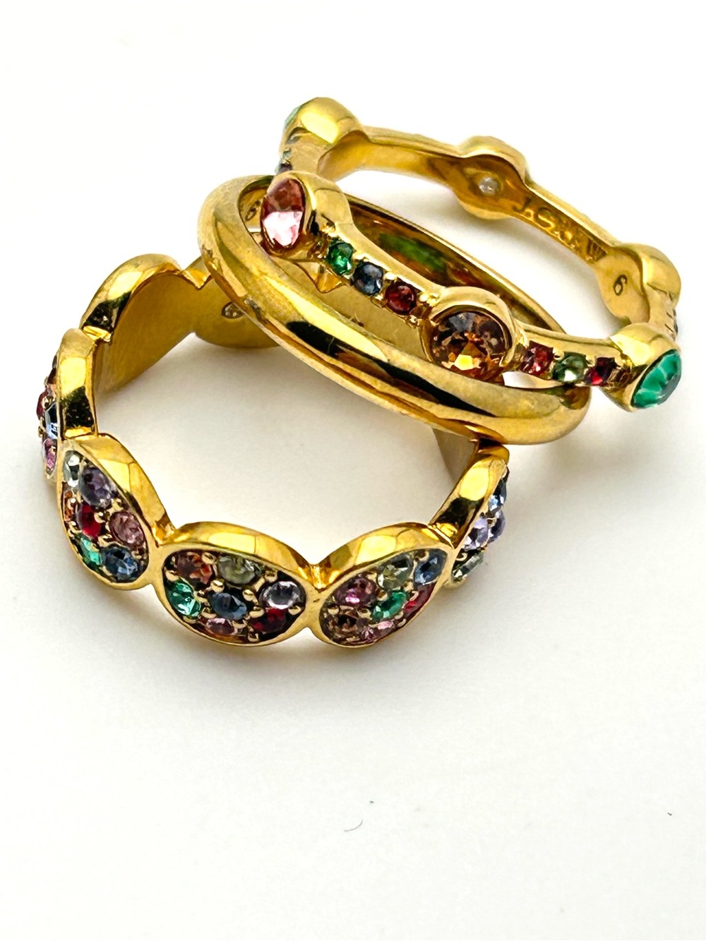 J. Crew Gold Band Ring and 2 Colorful Jeweled rings Set of 3 Size 6